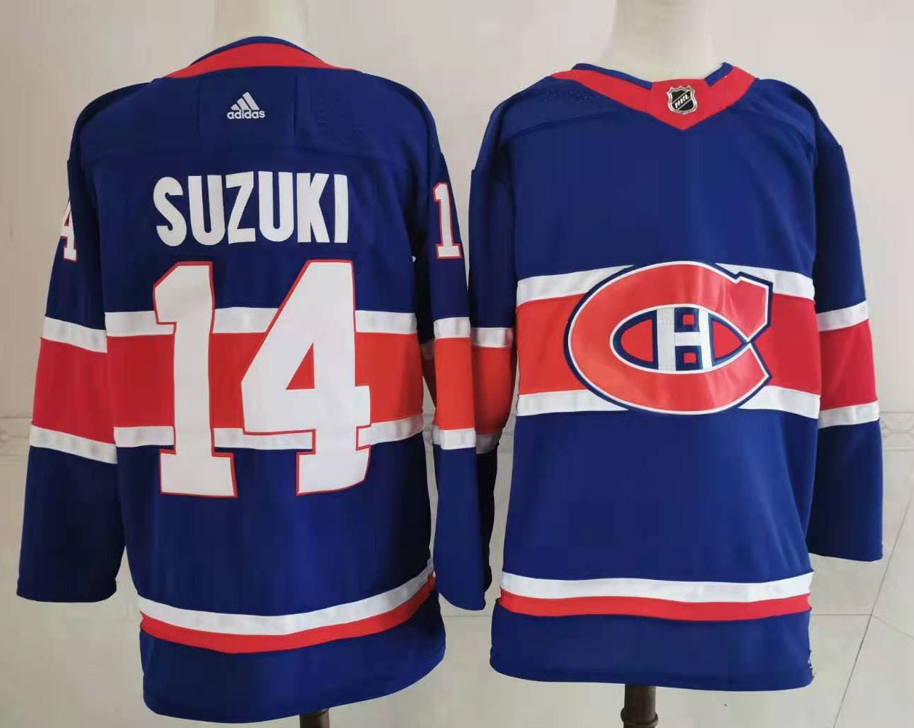 Men Montreal Canadiens #14 Suzuki Blue Throwback Authentic Stitched 2020 Adidias NHL Jersey